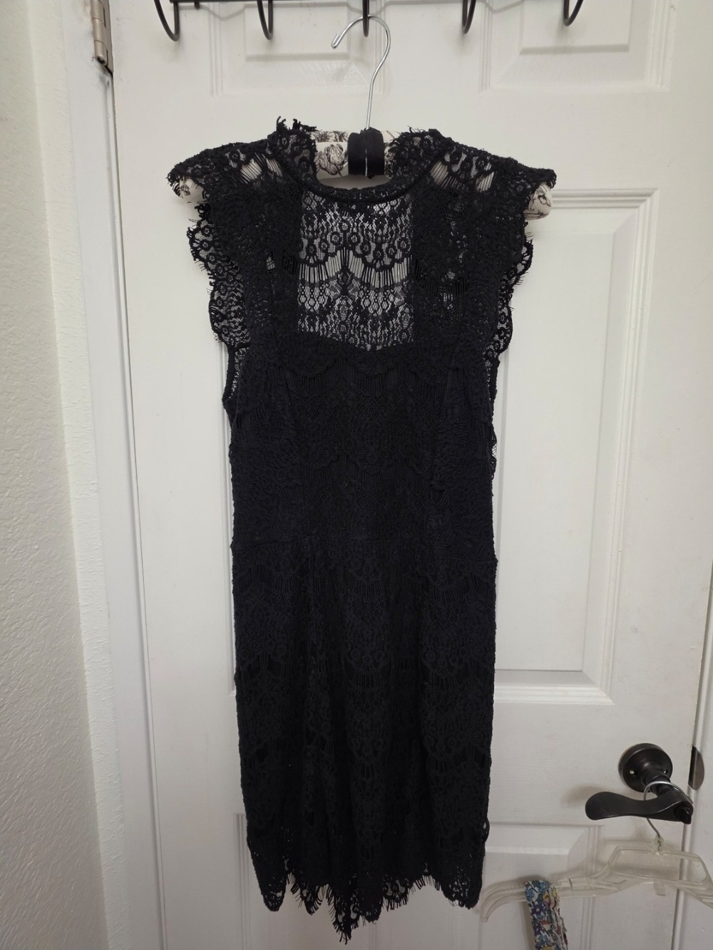 Free People Black Lace Midi Dress with Cap Sleeves